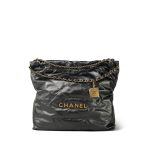 22A Ruthenium Metallic Calfskin Quilted 22 Hobo Bag Medium Aged Gold Hardware - Image 13
