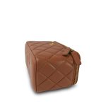 24K Caramel Lambskin Quilted Pearl Crush Vanity Case With Chain Aged Gold Hardware - Image 7