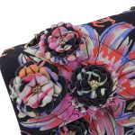 24S Black Multicolor Floral Fabric Quilted Single Flap Medium Light Gold Hardware - Image 11