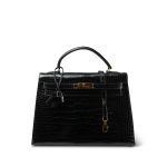 Kelly 32 Black Porosus Crocodile Lisse Gold Plated X Circle Stamp - Image 11
