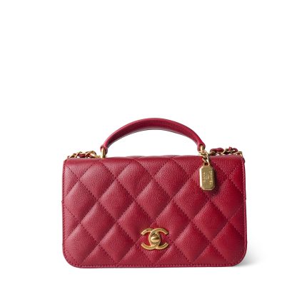 23B Red Caviar Quilted Mini Flap with Handle Flap Aged Gold Hardware