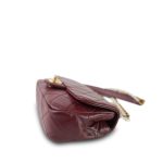 Burgundy Calfskin Quilted Pearl Chain Single Flap Bag Aged Gold Hardware - Image 3