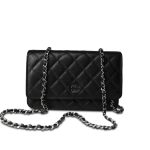 Black Caviar Quilted Classic Wallet on Chain (WOC) Silver Hardware - Image 3
