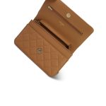 23P Dark Beige / Caramel Caviar Quilted Wallet on Chain WOC LGHW - Image 12