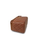 24K Caramel Lambskin Quilted Pearl Crush Vanity Case With Chain Aged Gold Hardware - Image 6