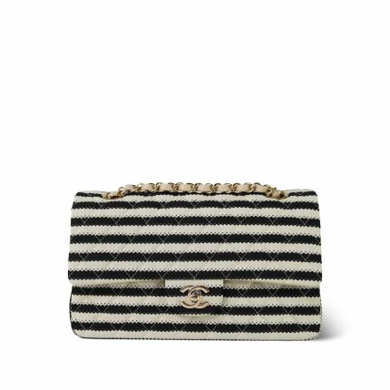 Ivory/Black Striped Coco Sailor Pearl Classic Flap GHW