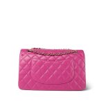 24A Pink/Fuchsia Caviar Quilted Classic Flap Medium Light Gold Hardware - Image 4
