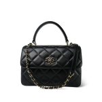 Black Lambskin Quilted Trendy CC Flap Small Light Gold Hardware - Image 11