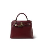 Kelly 28 Rouge H Courchevel Sellier White Stitching Gold Plated F Square Stamp - Image 8