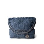 24S Washed Denim Quilted 22 Hobo Bag Small