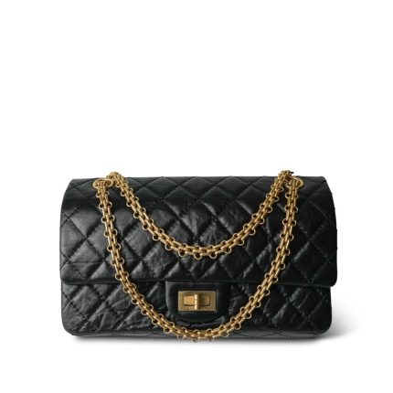 Black Crumpled Calfskin Quilted Reissue 2.55 Aged Gold Hardware 225