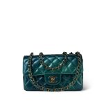23P Multi Tone Green Patent Quilted Mini Rectangular Flap LGHW - Image 12