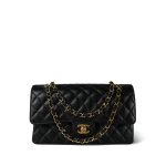 Black Caviar Quilted Medium Double Flap Gold Hardware - Image 10