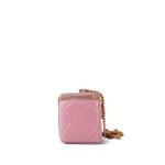 Pink Glazed Calfskin Quilted Small Vanity Case Gold Hardware - Image 4