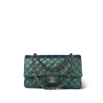 22P Iridescent Green Caviar Quilted Classic Flap Medium Light Gold Hardware - Image 11