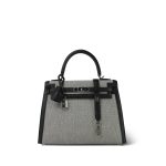 Kelly Sellier 25 Noir Écru Swift Toile Palladium Plated B Stamp