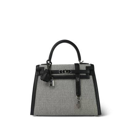Kelly Sellier 25 Noir Écru Swift Toile Palladium Plated B Stamp