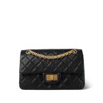 22A Black Crumpled Calfskin Quilted Reissue 2.55 224 Aged Gold Hardware