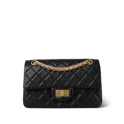22A Black Crumpled Calfskin Quilted Reissue 2.55 224 Aged Gold Hardware