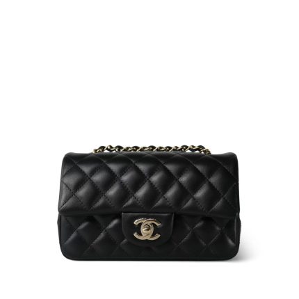 22P Black Lambskin Quilted Mini Rectangular Flap Light Gold Hardware