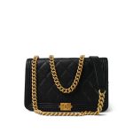 Black Caviar Quilted Boy Wallet on Chain (WOC) Aged Gold Hardware - Image 11