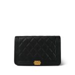 Black Caviar Quilted Boy Wallet on Chain (WOC) Aged Gold Hardware