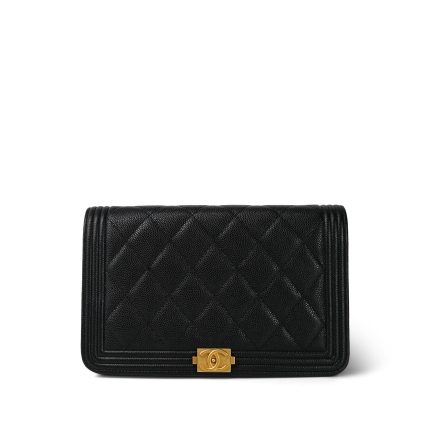 Black Caviar Quilted Boy Wallet on Chain (WOC) Aged Gold Hardware