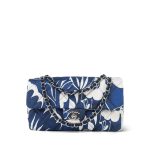 22B Navy/White Floral Printed Silk Single Flap Bag Medium Silver Hardware - Image 13