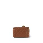 24K Caramel Lambskin Quilted Pearl Crush Vanity Case With Chain Aged Gold Hardware - Image 4