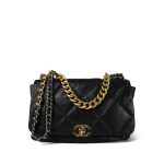 20S Black Goatskin Quilted Maxi 19 Flap Mixed Hardware - Image 9