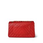 Red Chevron Lambskin Quilted Classic Flap Medium Gold Hardware - Image 3
