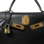 Kelly 28 Sellier Black Box Calfskin Gold Plated Z Circle Stamp - Image 12