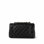 Black Lambskin Quilted Mini Rectangular Flap Light Gold Hardware - Image 3