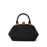 Black Calfskin Quilted Paris-Rome Colosseum Lock Frame Bag Aged Gold Hardware - Image 5