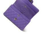20S Purple Caviar Quilted Classic Flap Small Light Gold Hardware - Image 15