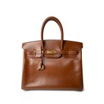 Birkin 35 Noisette Box Calfskin Gold Plated G Square Stamp / Off White Interior