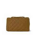 Dark Beige Linen Quilted Diana Flap Medium Gold Hardware - Image 4