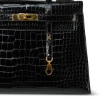 Kelly 32 Black Porosus Crocodile Lisse Gold Plated X Circle Stamp - Image 2