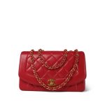 Red Lambskin Quilted Diana Flap Medium Gold Hardware - Image 15