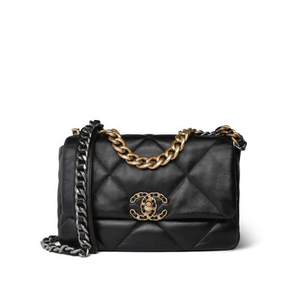 Black Lambskin Quilted 19 Flap Small Mixed Hardware