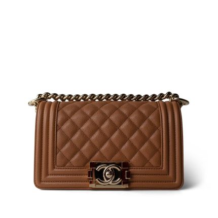 21K Caramel Boy Bag Small Caviar Quilted LGHW