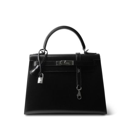 SOLD Kelly Sellier 28 Black Box Calfskin Palladium Plated [G] Stamp