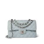 Light Blue Caviar Quilted Classic Flap Small Silver Hardware - Image 3