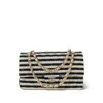 Ivory/Black Striped Coco Sailor Pearl Classic Flap GHW - Image 12