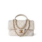 21S Ivory Caviar Quilted Mini Top Handle Antique Gold Hardware - Image 10