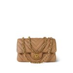 17C Dark Beige Chevron Quilted Mini Rectangular Flap Aged Gold Hardware - Image 12