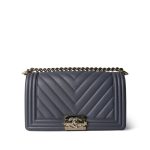 Grey Lambskin Chevron Quilted Boy Bag Medium LGHW