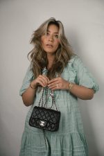 Black Lambskin Quilted Pearl Crush Mini Square Flap Light Gold Hardware - Image 2