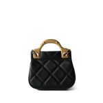Black Calfskin Quilted Lady Handle Flap Card Holder on Chain Aged Gold Hardware - Image 4