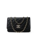24P Black Caviar Quilted Wallet on Chain CC Logo WOC Light Gold hardware - Image 11